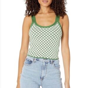Abercrombie & Fitch Green Checker Knit Tank Top XL Cropped Sleeveless Sweater